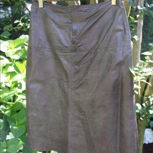 Gray Leather Midi Skirt